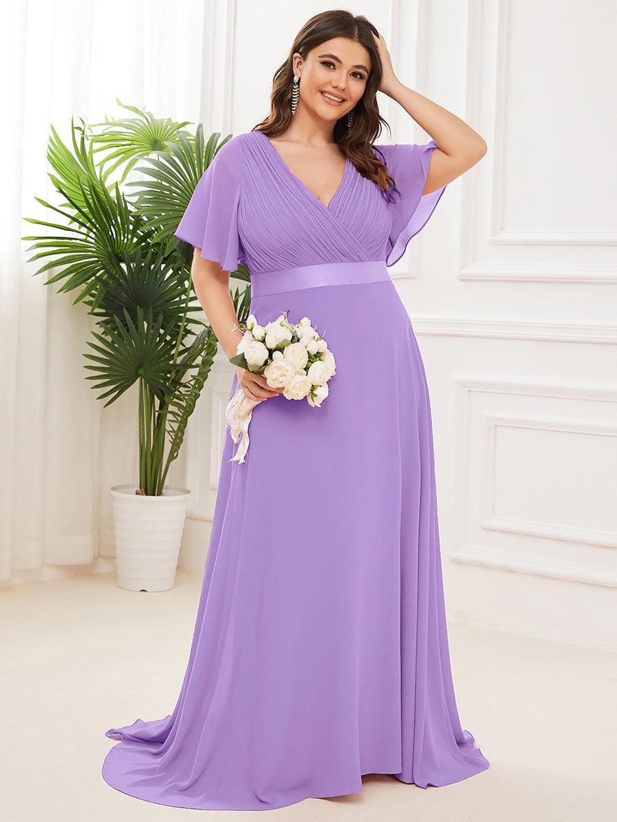 Taille personnalisée Robe de demoiselle d'honneur longue manches courtes #Couleur_Lavande