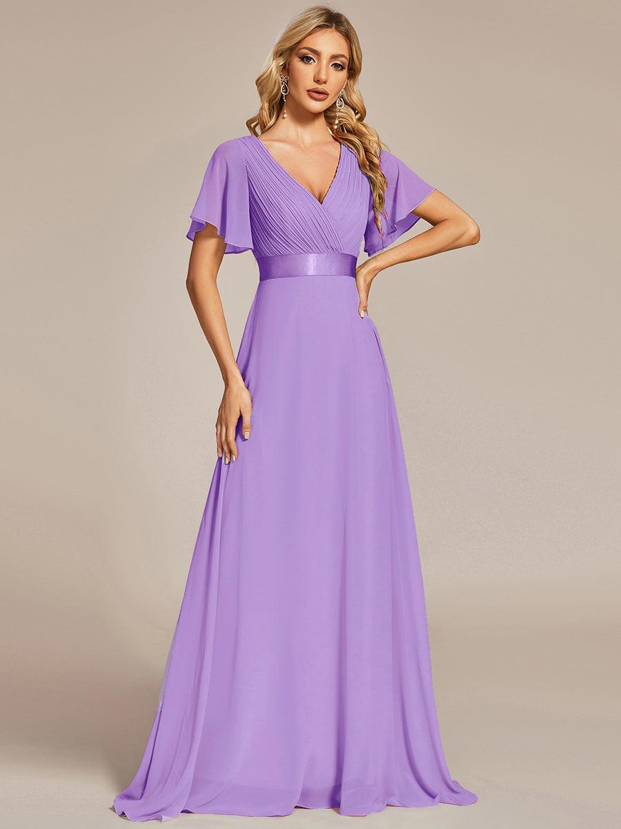 Taille personnalisée Robe de demoiselle d'honneur longue manches courtes #Couleur_Lavande