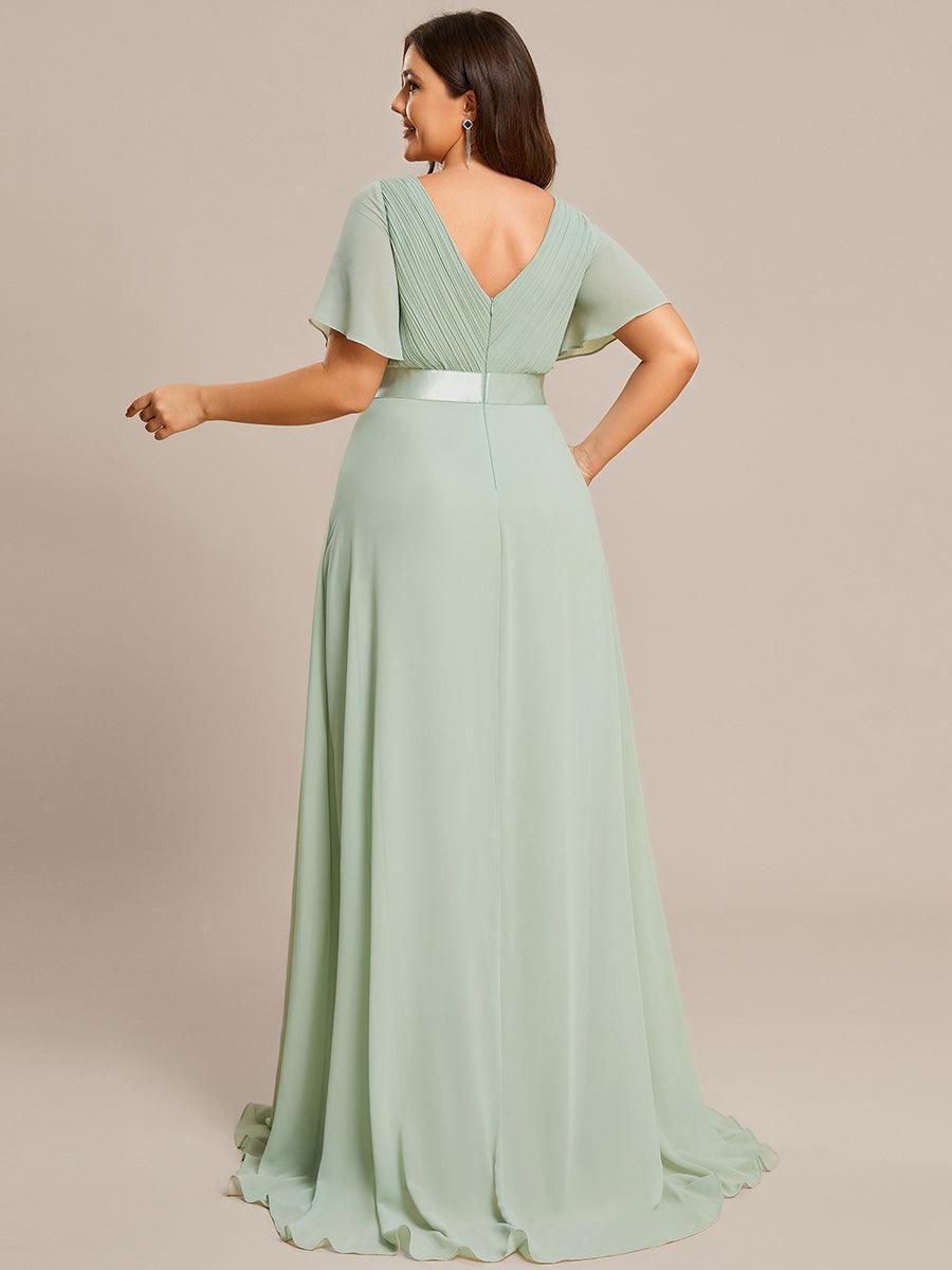 Robe mariage invitée fluide élégante en mousseline à taille haute #Couleur_Menthe Verte