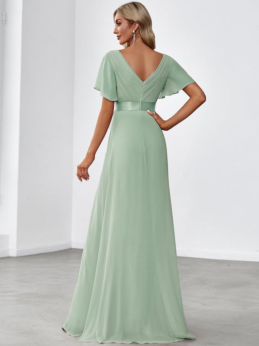 Robe mariage invitée fluide élégante en mousseline à taille haute #Couleur_Menthe Verte