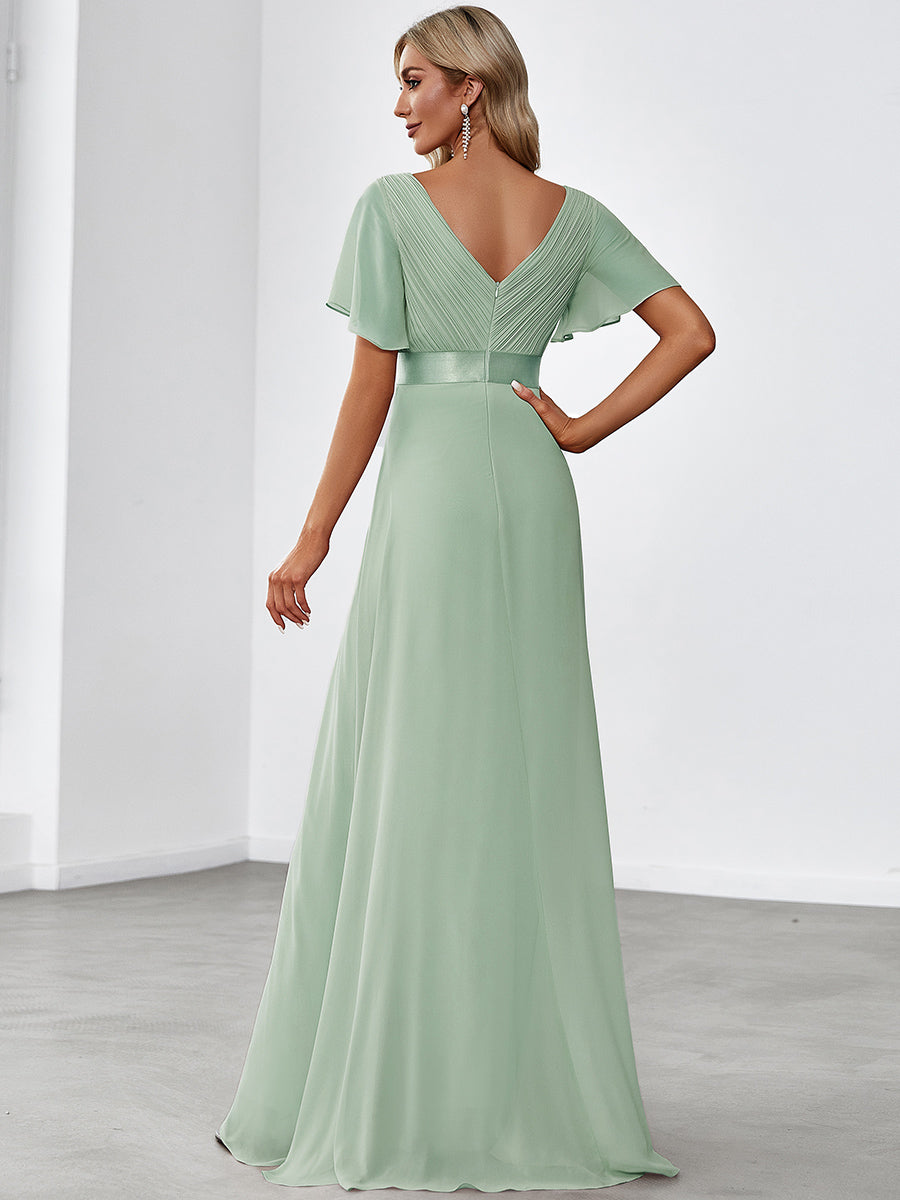 Robe de maternité en mousseline simple à manches volantées #Couleur_Menthe Verte