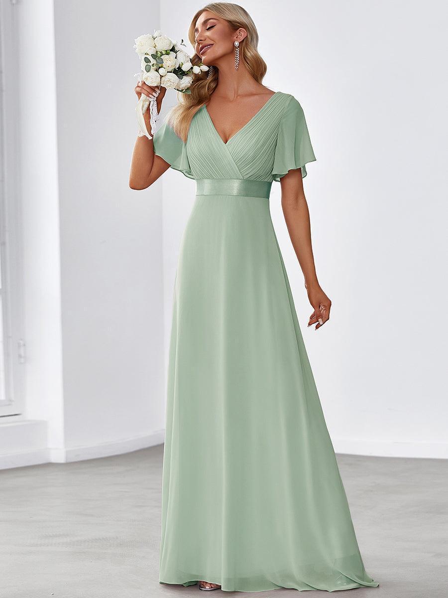 Robe mariage invitée fluide élégante en mousseline à taille haute #Couleur_Menthe Verte