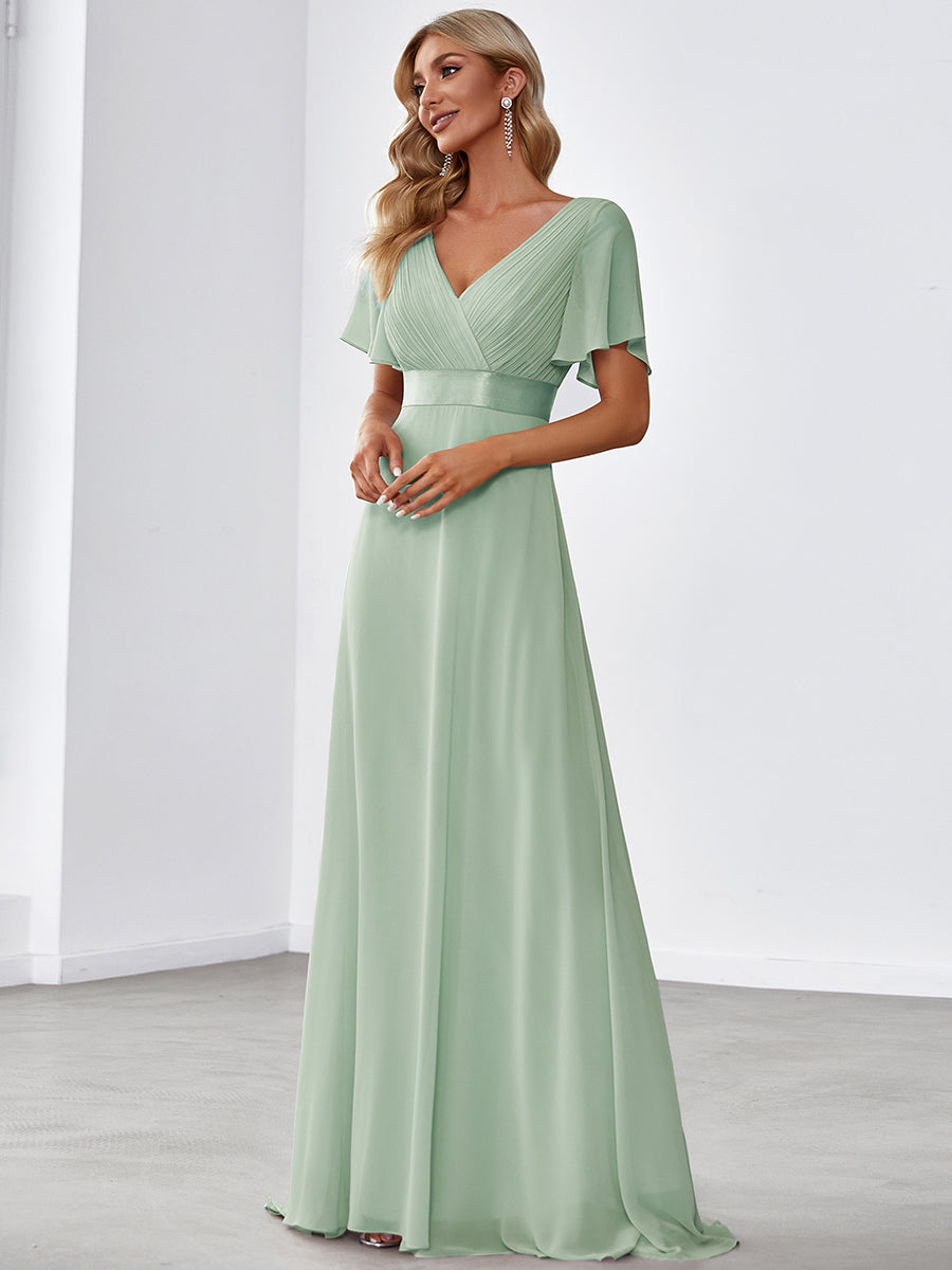 Robe de maternité en mousseline simple à manches volantées #Couleur_Menthe Verte