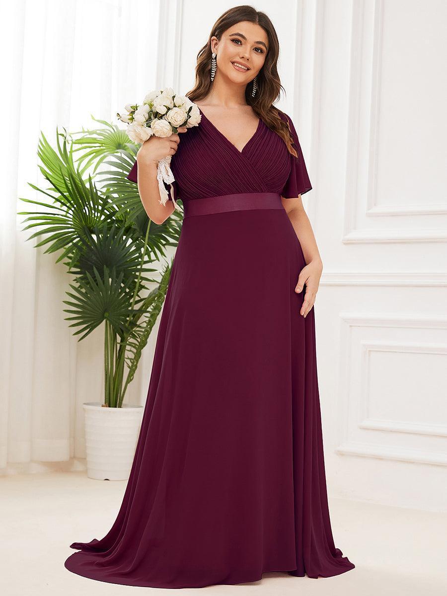 Robe mariage invitée fluide élégante en mousseline à taille haute #Couleur_Pourpre