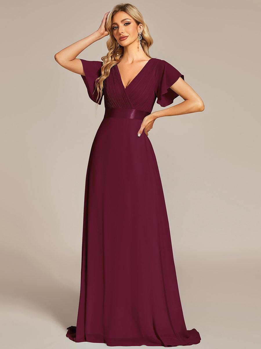 Robe mariage invitée fluide élégante en mousseline à taille haute #Couleur_Pourpre