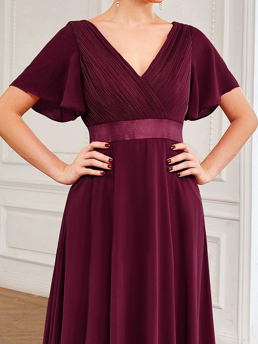 Robe Demoiselle d'Honneur Longue en Mousseline à Col en V #Couleur_Pourpre