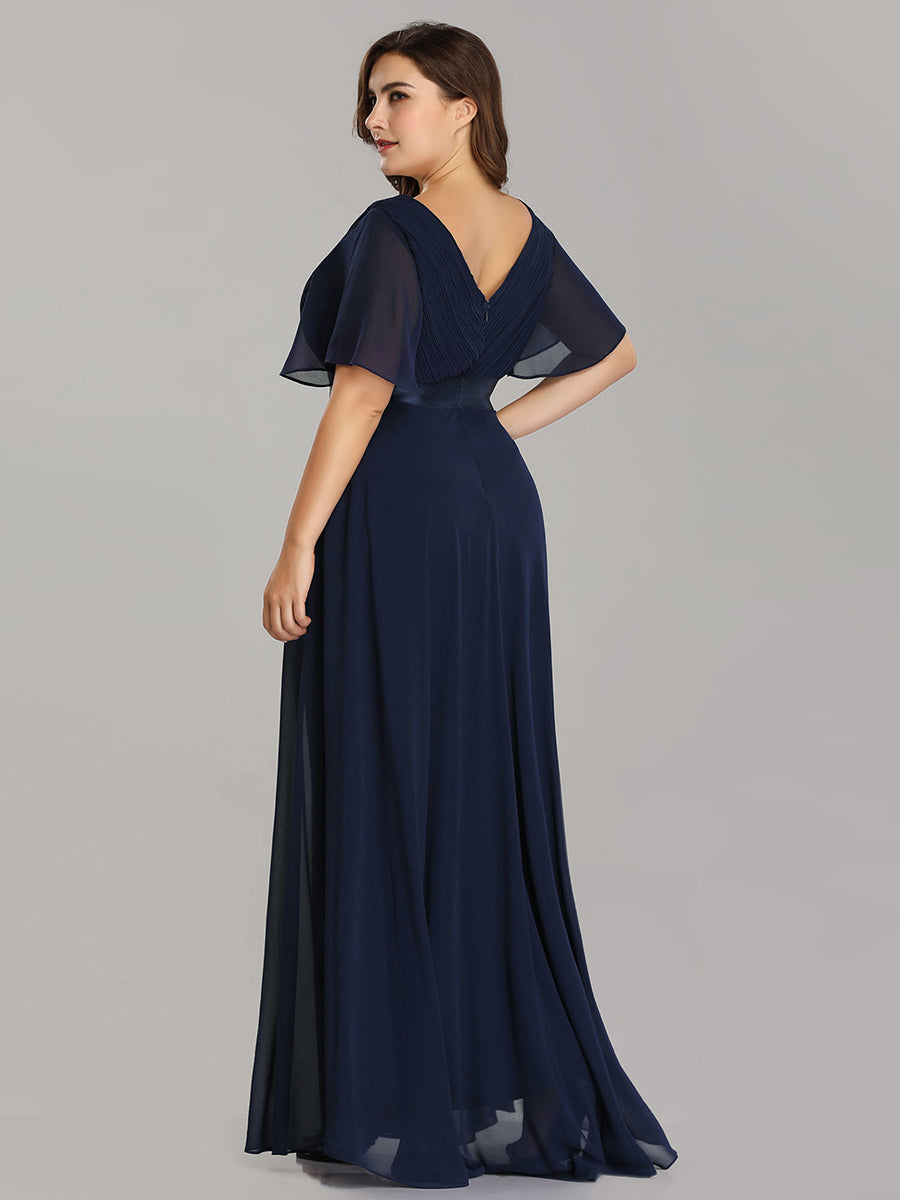 Robe de maternité en mousseline simple à manches volantées #Couleur_Bleu Marine