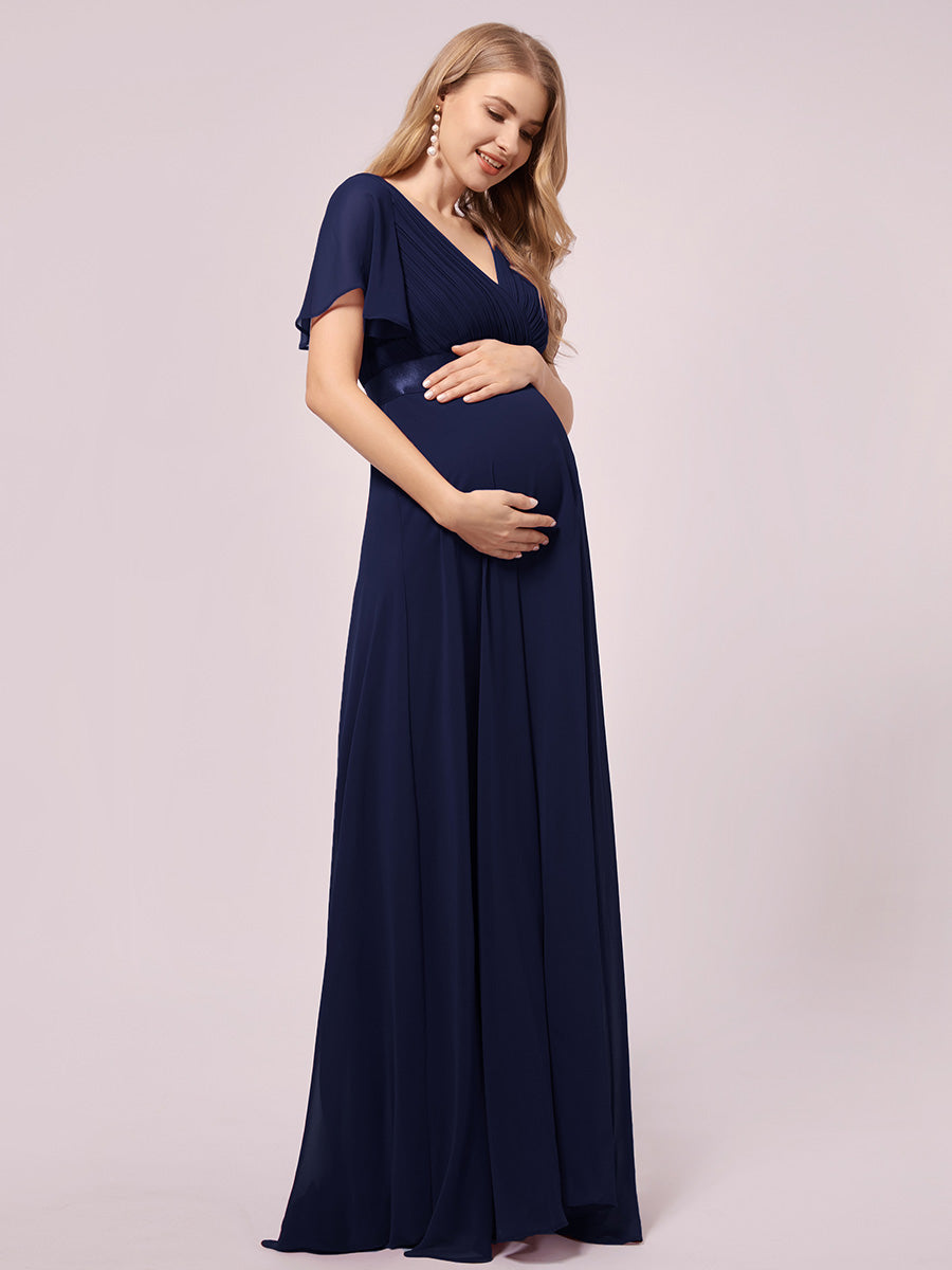 Robe de maternité en mousseline simple à manches volantées #Couleur_Bleu Marine