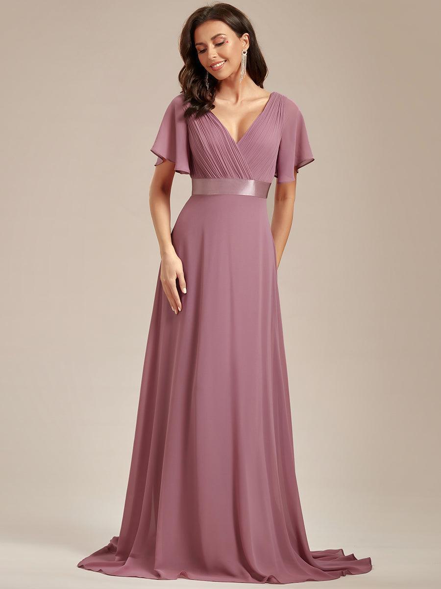 Robe mariage invitée fluide élégante en mousseline à taille haute #Couleur_Orchidee