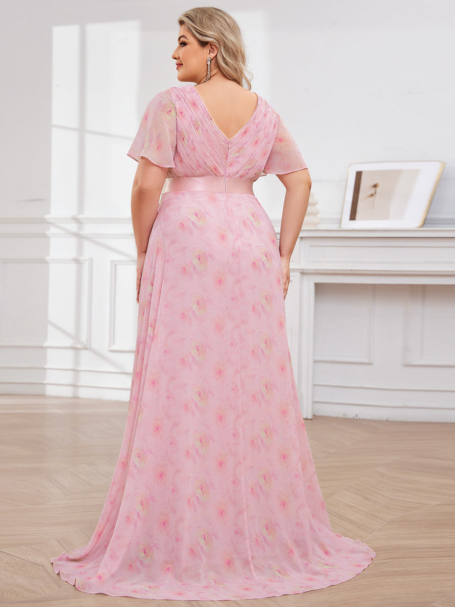 Robe de Soirée élégante en mousseline à taille haute et manches courtes #Couleur_Roses Violet Clair