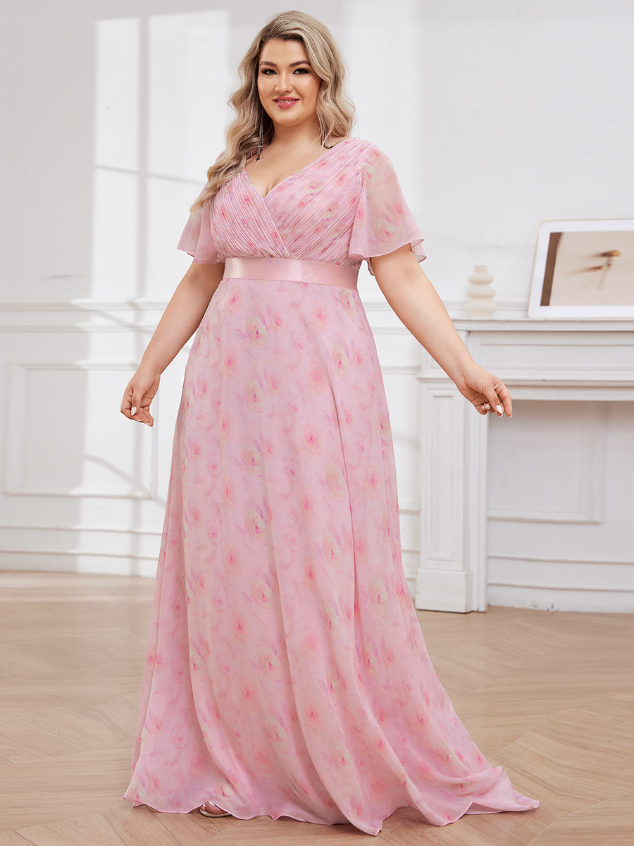 Robe de Soirée élégante en mousseline à taille haute et manches courtes #Couleur_Roses Violet Clair