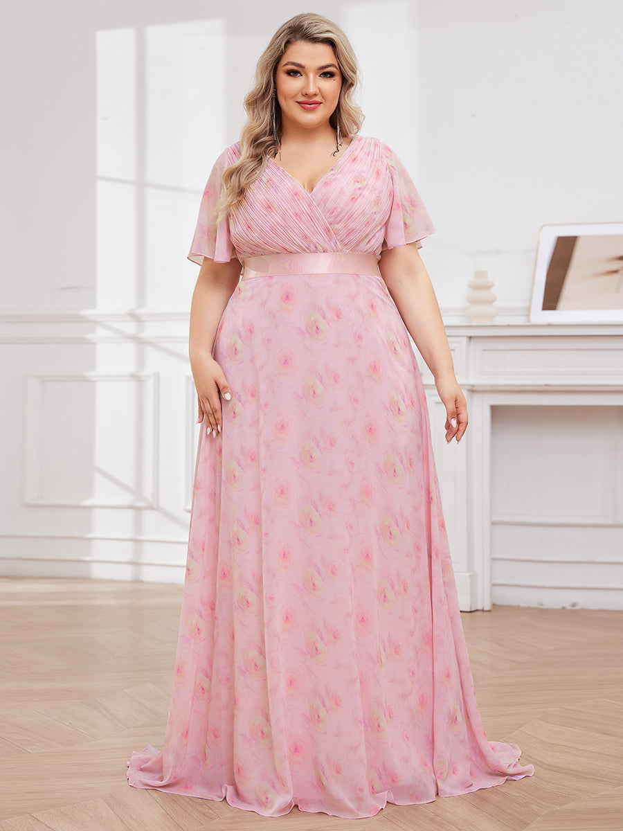 Robe de Soirée élégante en mousseline à taille haute et manches courtes #Couleur_Roses Violet Clair