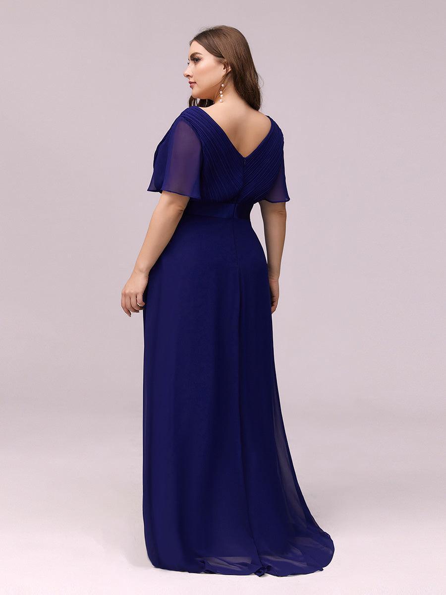 Robe mariage invitée fluide élégante en mousseline à taille haute #Couleur_Bleu Royal