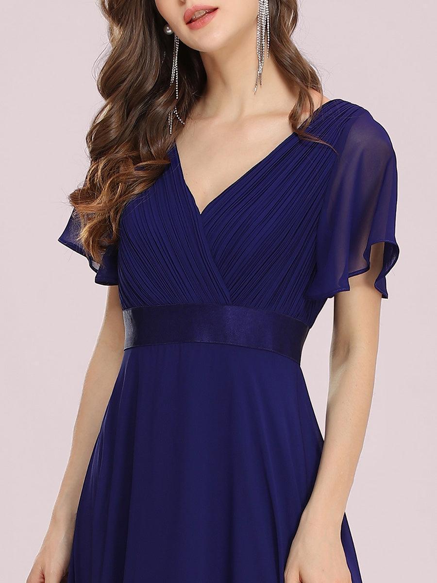 Robe mariage invitée fluide élégante en mousseline à taille haute #Couleur_Bleu Royal