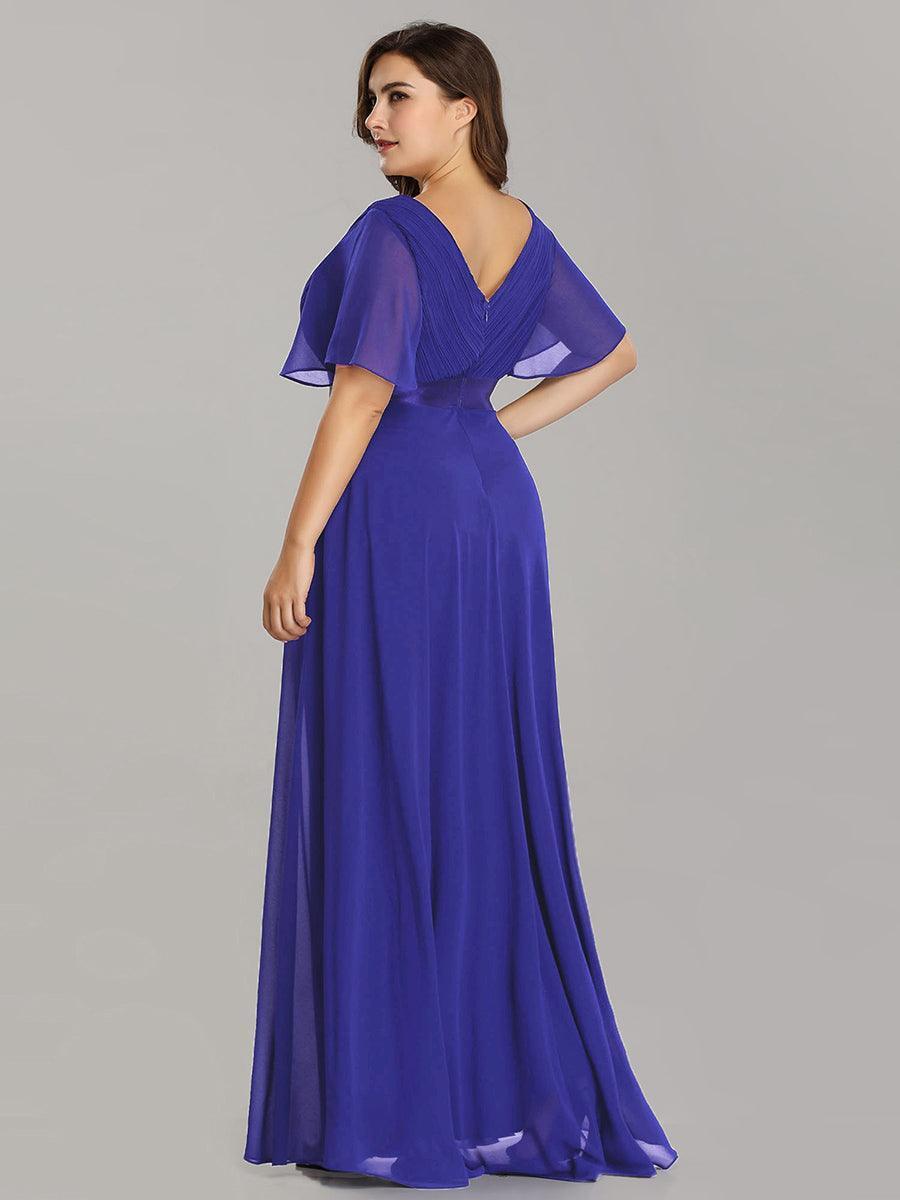 Robe mariage invitée fluide élégante en mousseline à taille haute #Couleur_Bleu Saphir