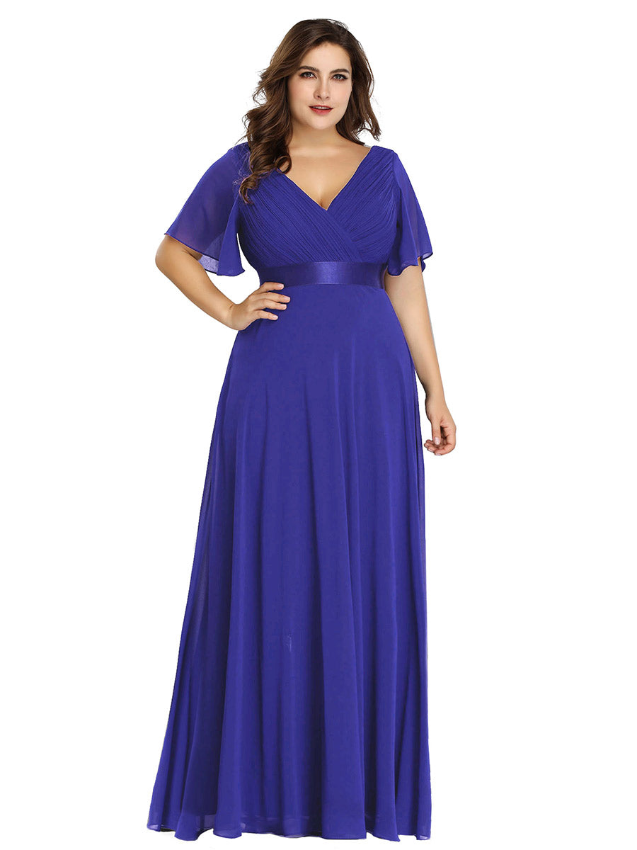 Robe de maternité en mousseline simple à manches volantées #Couleur_Bleu Saphir
