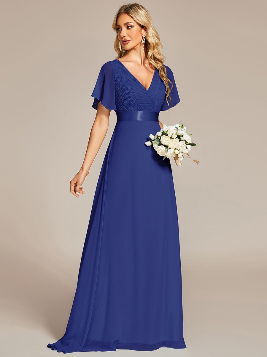Robe mariage invitée fluide élégante en mousseline à taille haute #Couleur_Bleu Saphir
