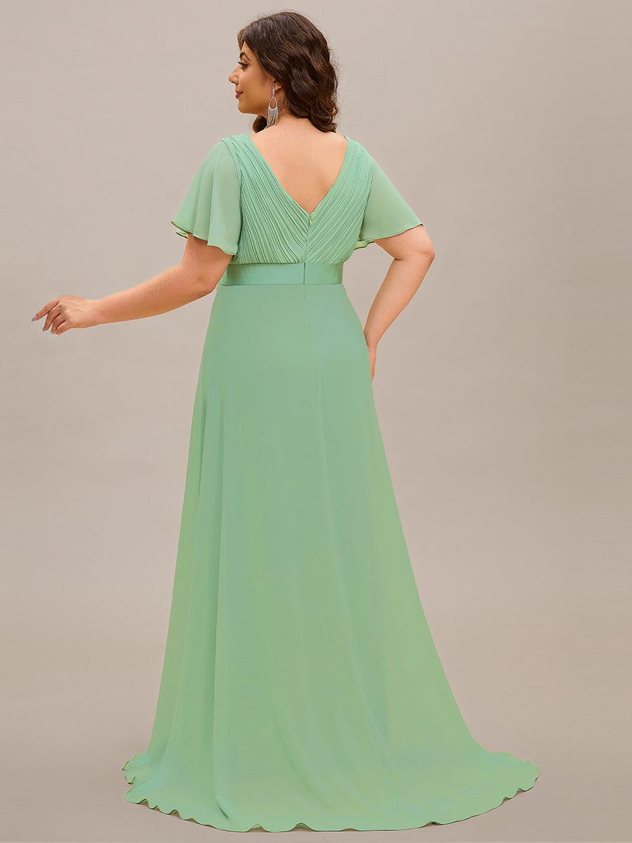 Taille personnalisée Robe de demoiselle d'honneur longue manches courtes #Couleur_Vert sauge
