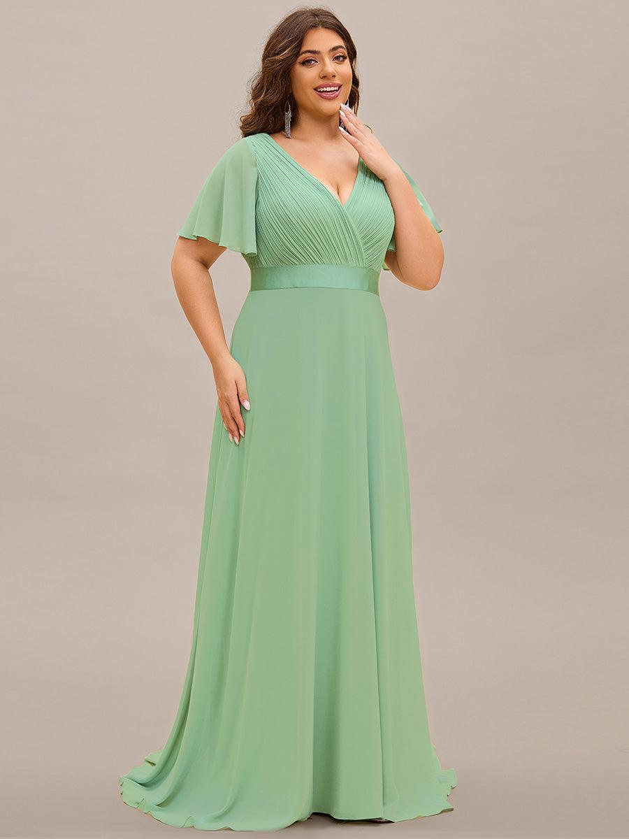 Taille personnalisée Robe de demoiselle d'honneur longue manches courtes #Couleur_Vert sauge