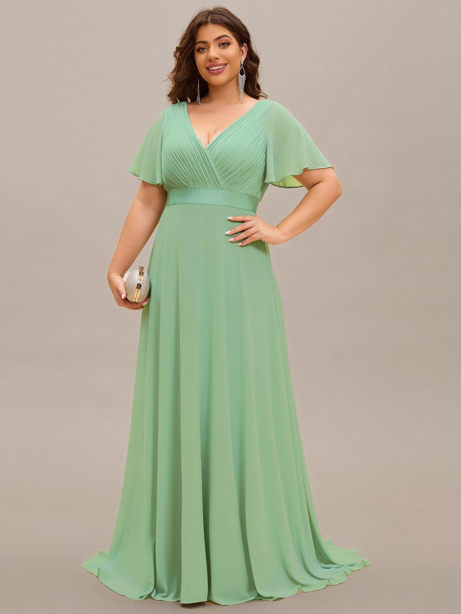 Taille personnalisée Robe de demoiselle d'honneur longue manches courtes #Couleur_Vert sauge