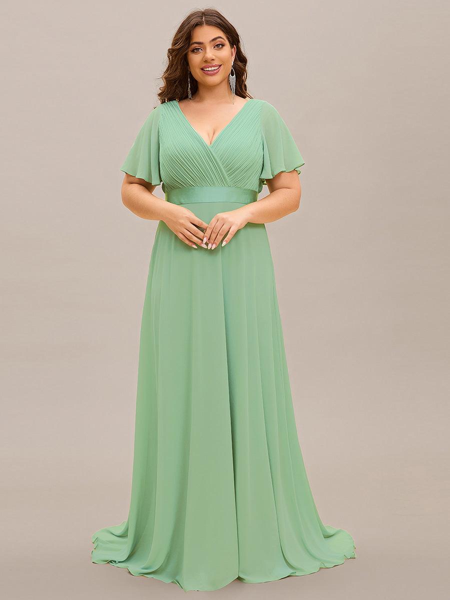 Taille personnalisée Robe de demoiselle d'honneur longue manches courtes #Couleur_Vert sauge