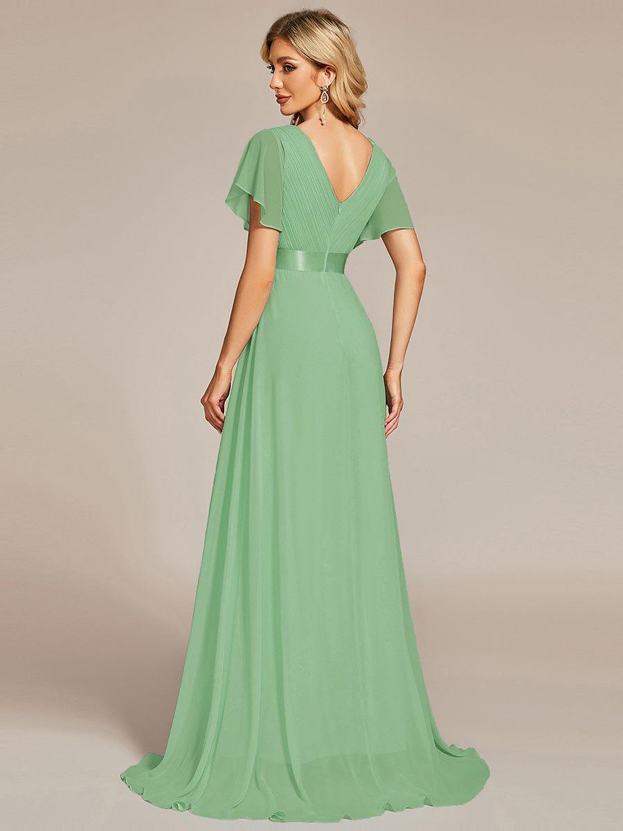 Taille personnalisée Robe de demoiselle d'honneur longue manches courtes #Couleur_Vert sauge