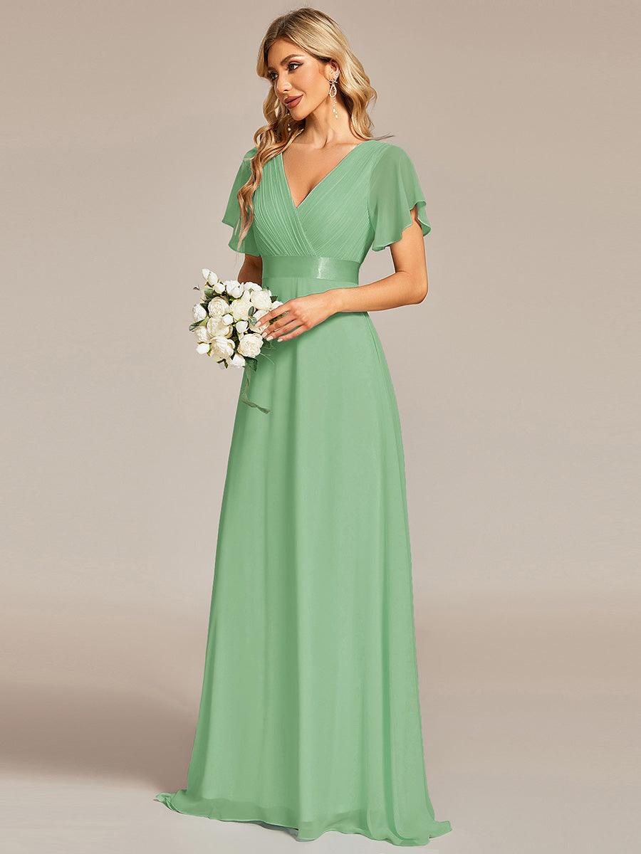 Taille personnalisée Robe de demoiselle d'honneur longue manches courtes #Couleur_Vert sauge