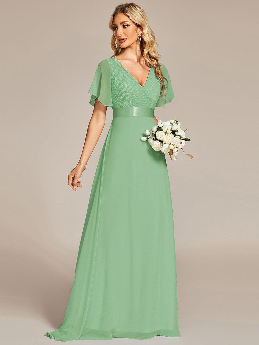 Taille personnalisée Robe de demoiselle d'honneur longue manches courtes #Couleur_Vert sauge