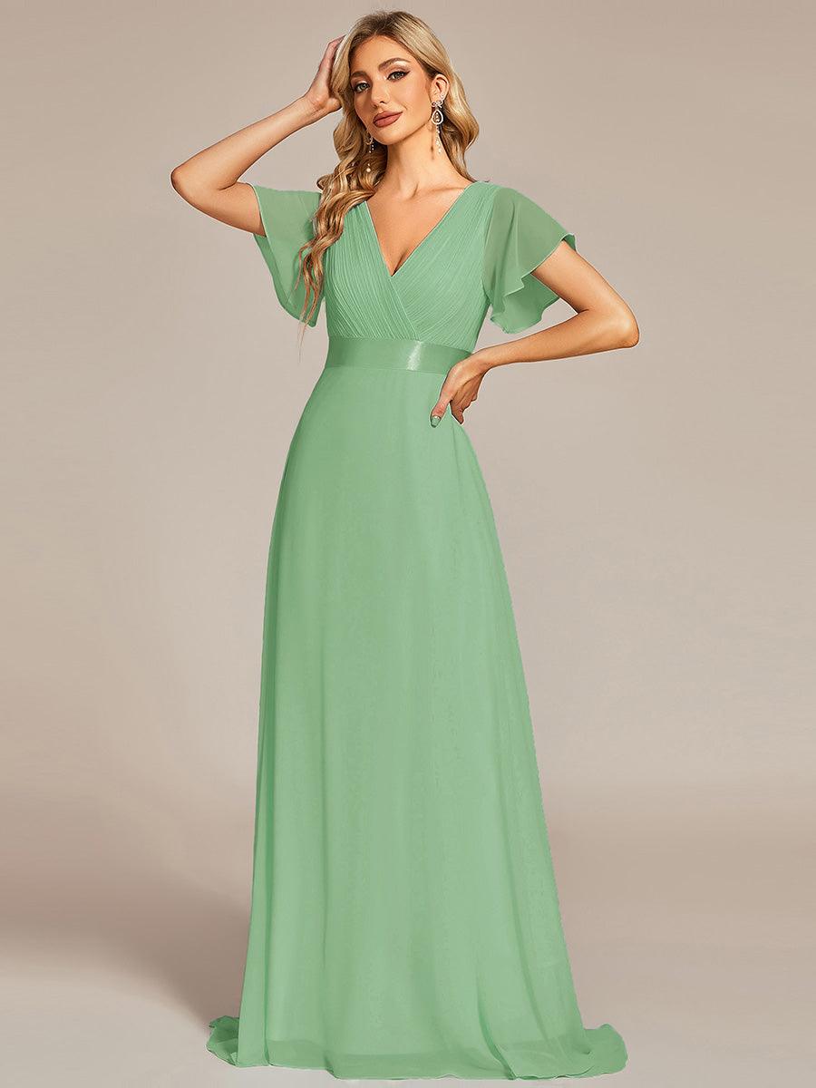 Taille personnalisée Robe de demoiselle d'honneur longue manches courtes #Couleur_Vert sauge