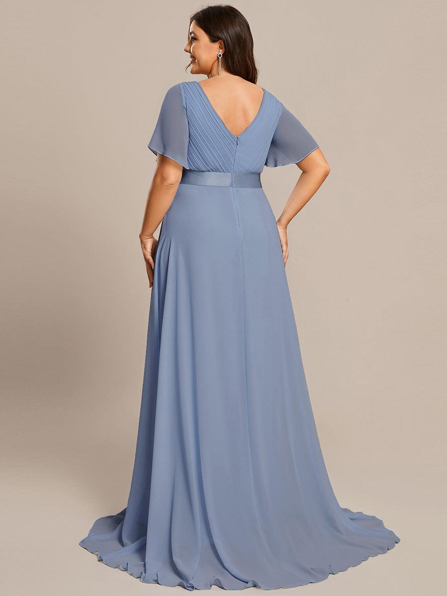 Taille personnalisée Robe de demoiselle d'honneur longue manches courtes #Couleur_Bleu Ardoise
