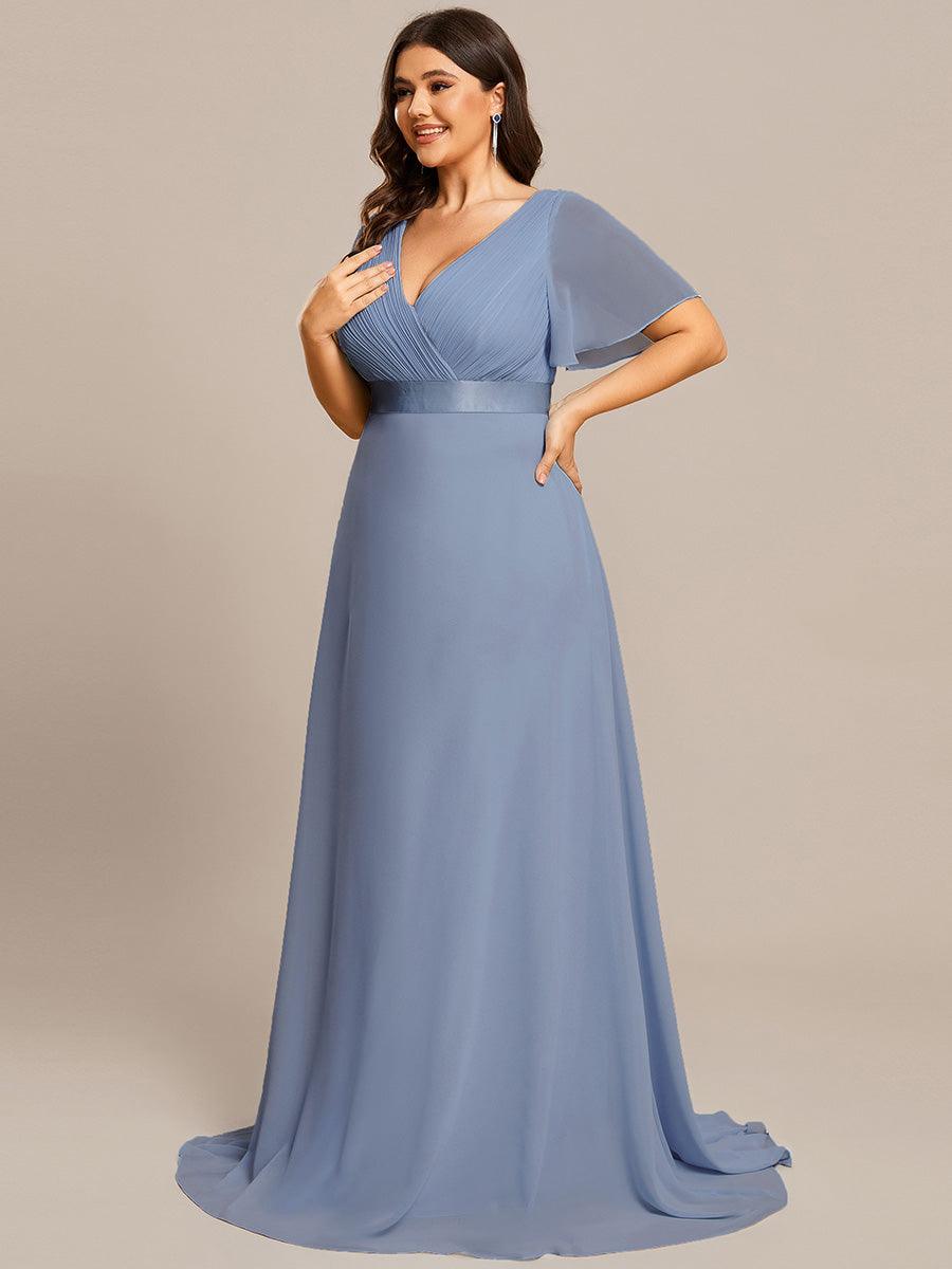 Taille personnalisée Robe de demoiselle d'honneur longue manches courtes #Couleur_Bleu Ardoise