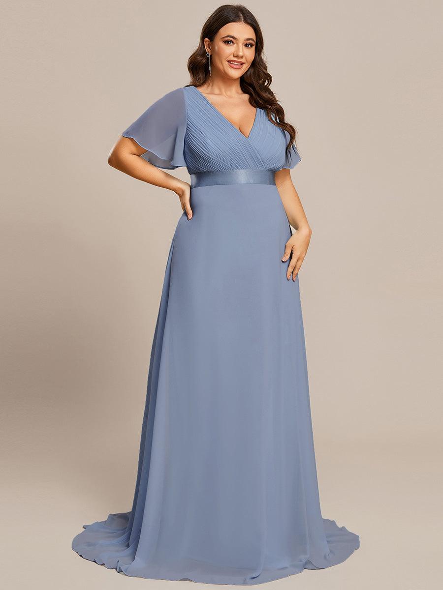 Taille personnalisée Robe de demoiselle d'honneur longue manches courtes #Couleur_Bleu Ardoise