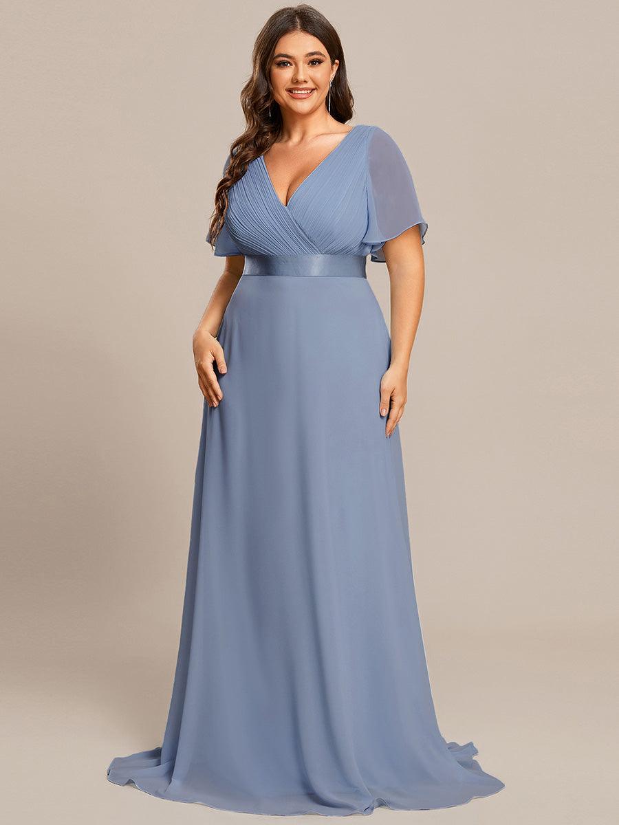 Taille personnalisée Robe de demoiselle d'honneur longue manches courtes #Couleur_Bleu Ardoise