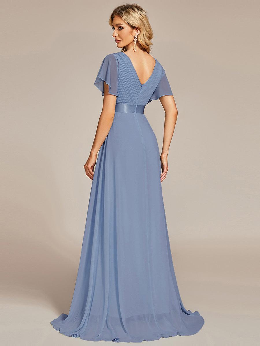 Taille personnalisée Robe de demoiselle d'honneur longue manches courtes #Couleur_Bleu Ardoise