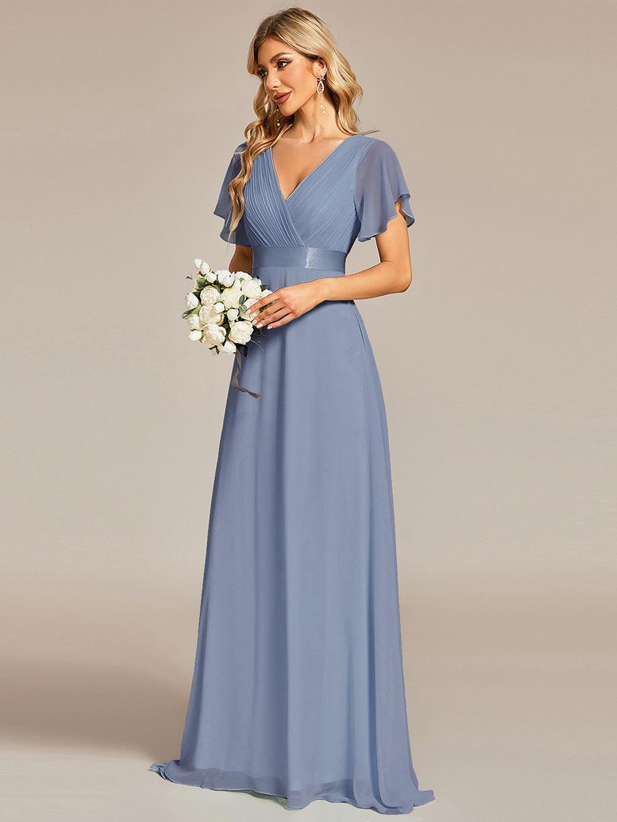Taille personnalisée Robe de demoiselle d'honneur longue manches courtes #Couleur_Bleu Ardoise