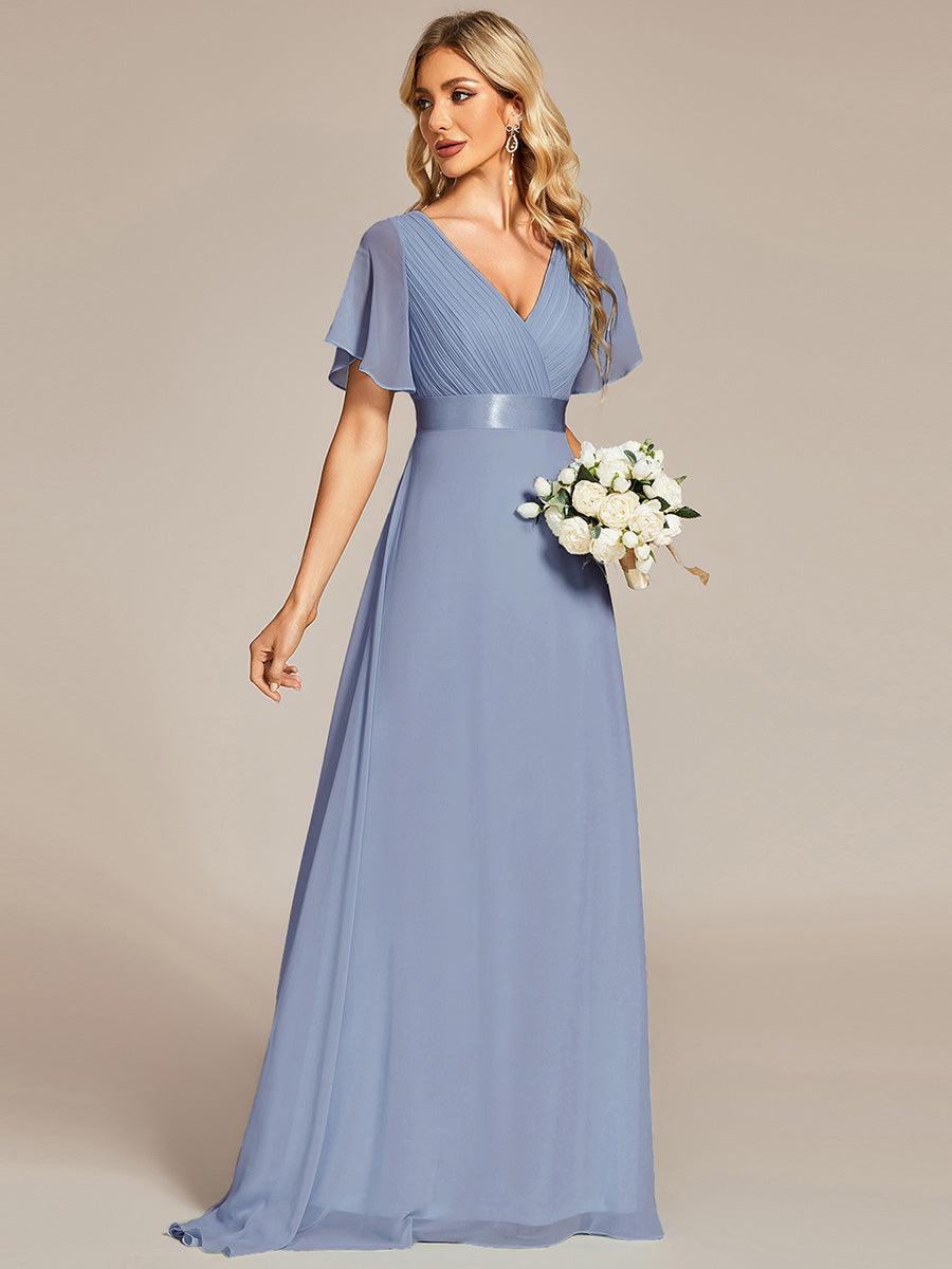 Taille personnalisée Robe de demoiselle d'honneur longue manches courtes #Couleur_Bleu Ardoise