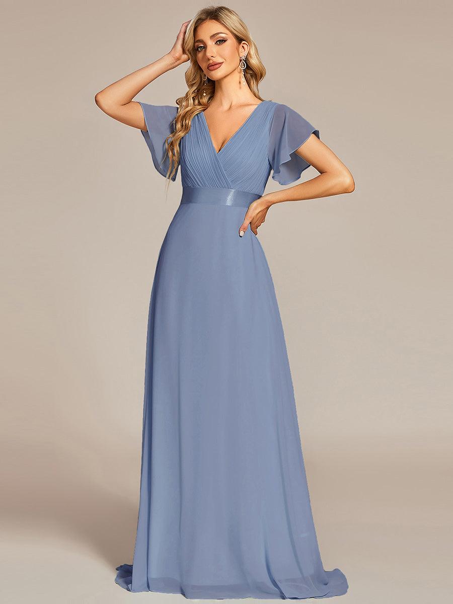 Taille personnalisée Robe de demoiselle d'honneur longue manches courtes #Couleur_Bleu Ardoise