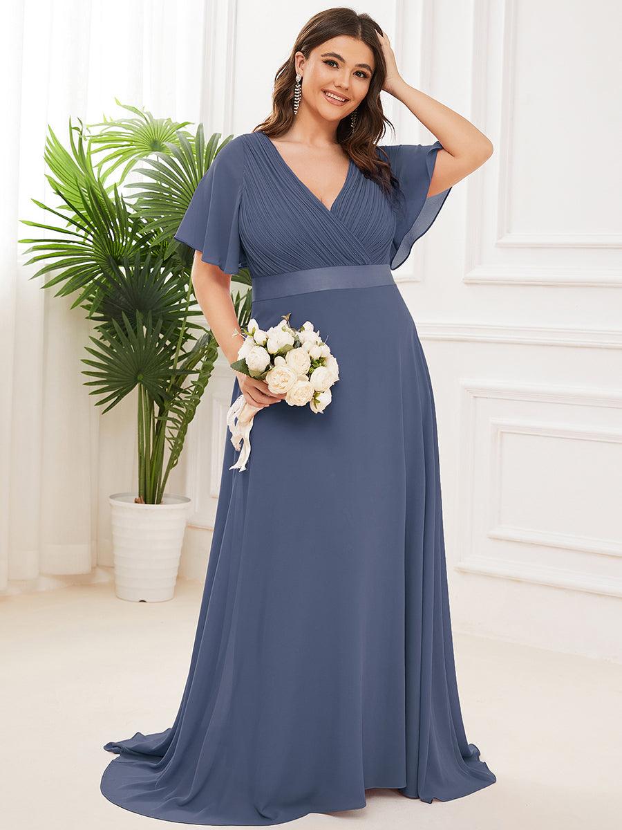 Taille personnalisée Robe de demoiselle d'honneur longue manches courtes #Couleur_Orage