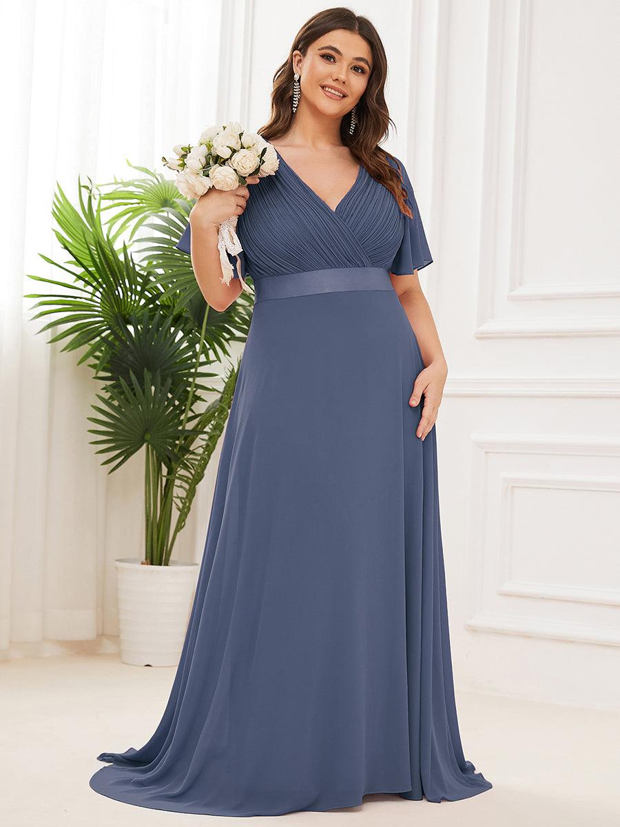 Taille personnalisée Robe de demoiselle d'honneur longue manches courtes #Couleur_Orage