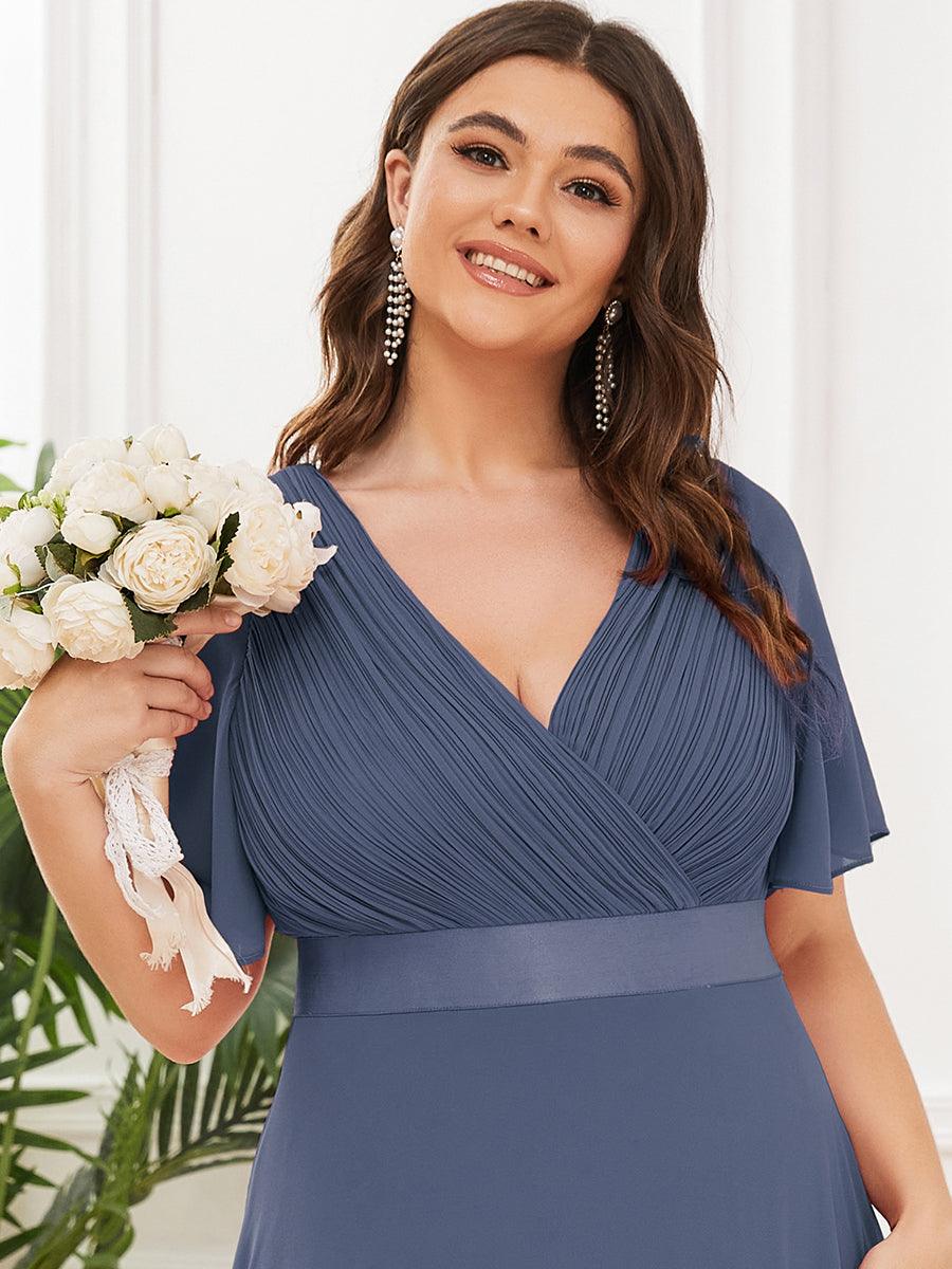 Taille personnalisée Robe de demoiselle d'honneur longue manches courtes #Couleur_Orage