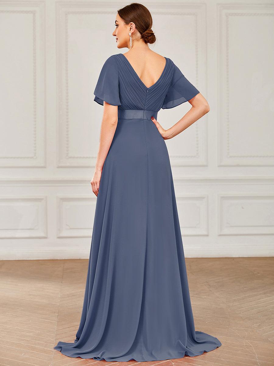 Taille personnalisée Robe de demoiselle d'honneur longue manches courtes #Couleur_Orage
