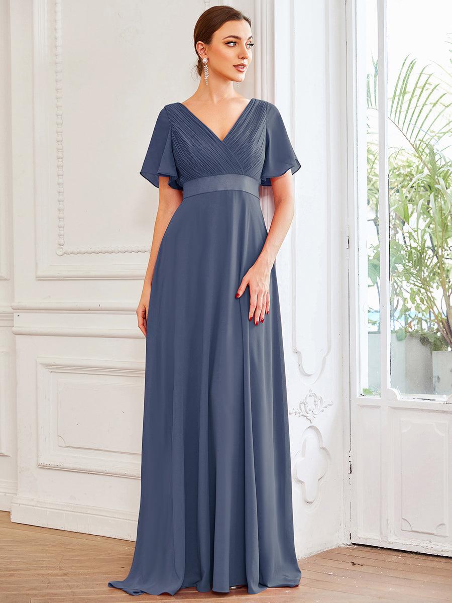 Taille personnalisée Robe de demoiselle d'honneur longue manches courtes #Couleur_Orage