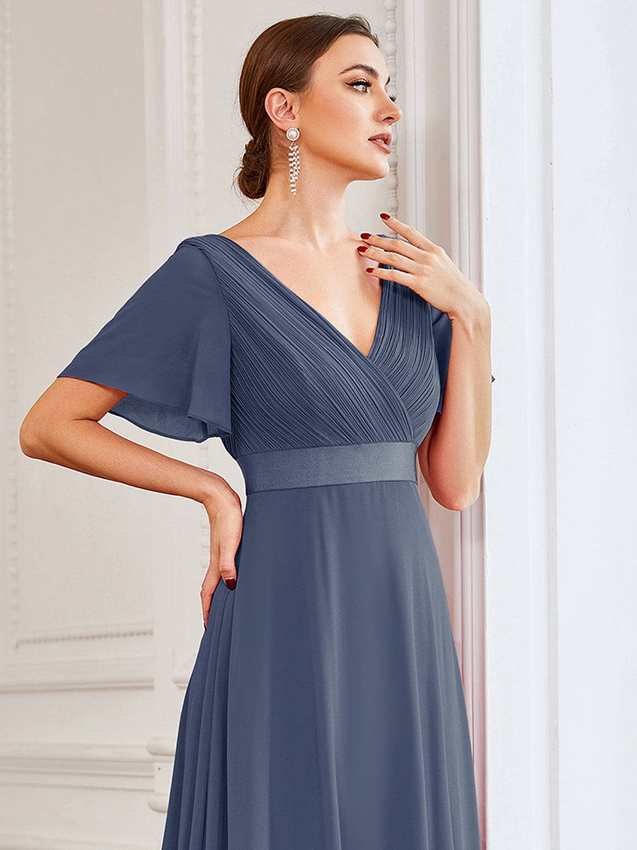 Robe de Soirée élégante en mousseline à taille haute et manches courtes #Couleur_Orage