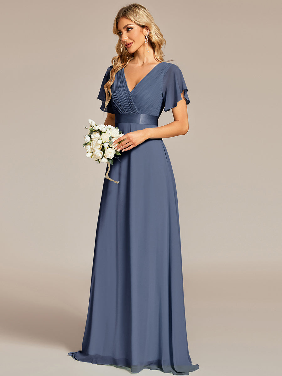 Robe de Soirée élégante en mousseline à taille haute et manches courtes #Couleur_Orage
