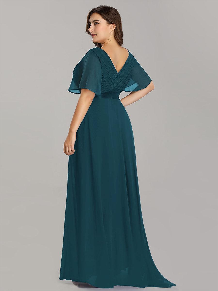 Robe mariage invitée fluide élégante en mousseline à taille haute #Couleur_Bleu Sarcelle