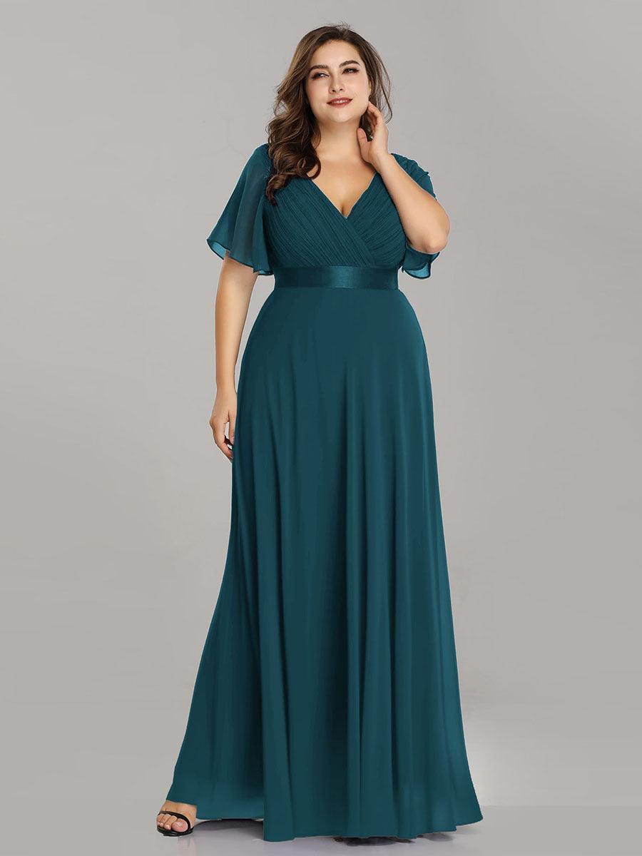 Robe mariage invitée fluide élégante en mousseline à taille haute #Couleur_Bleu Sarcelle