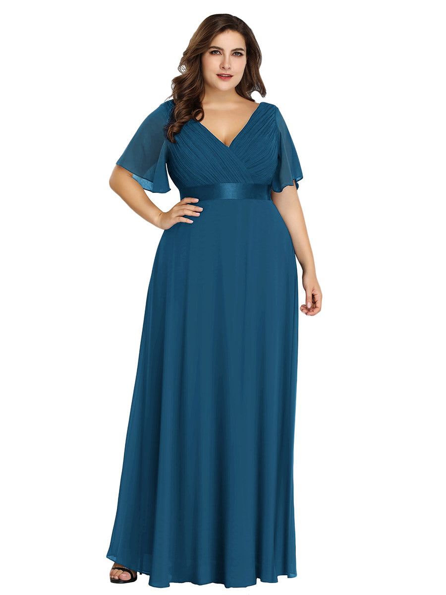 Robe de maternité en mousseline simple à manches volantées #Couleur_Bleu Sarcelle
