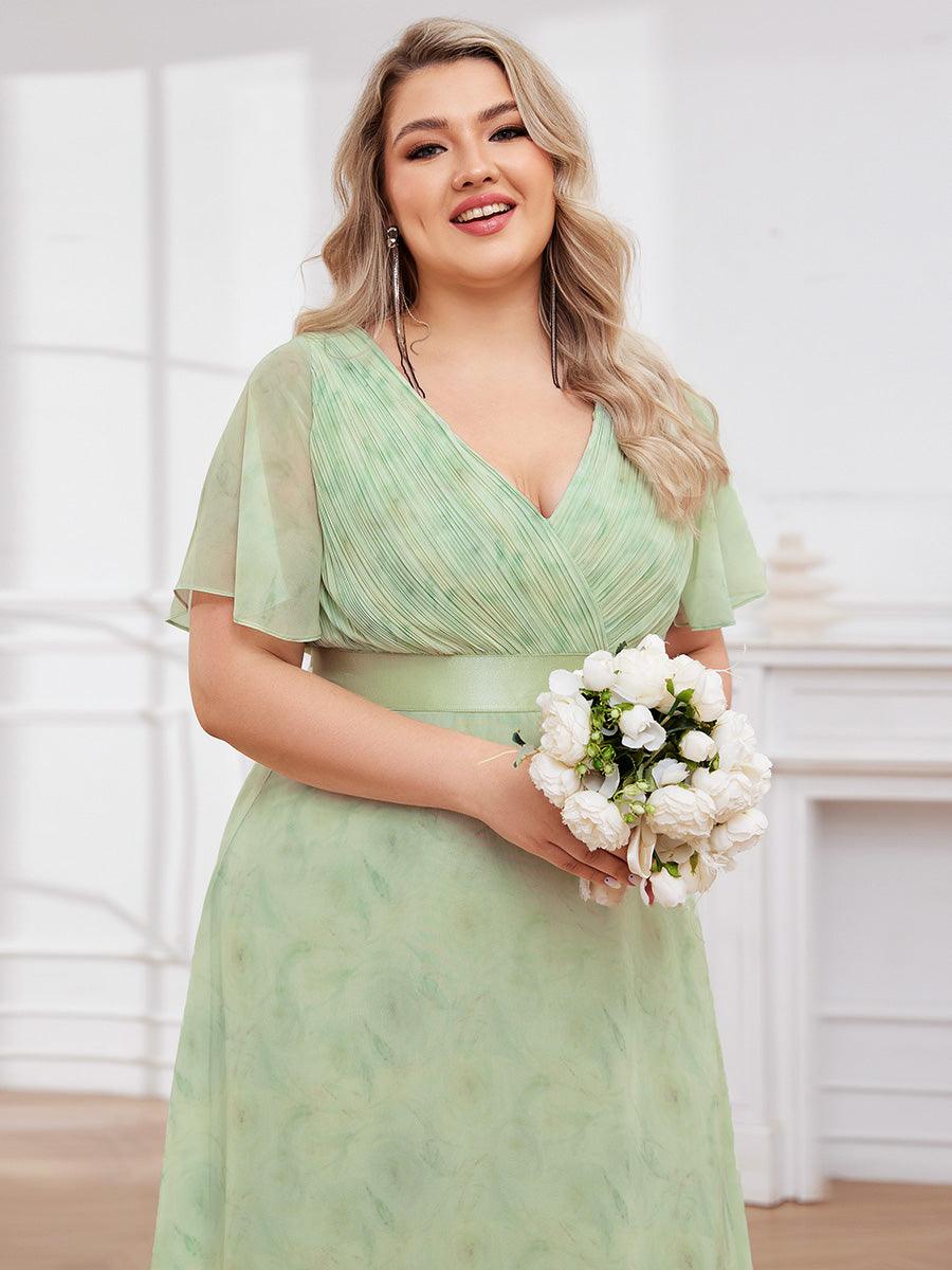 Taille personnalisée Robe de demoiselle d'honneur longue manches courtes #Couleur_Roses Vert Clair