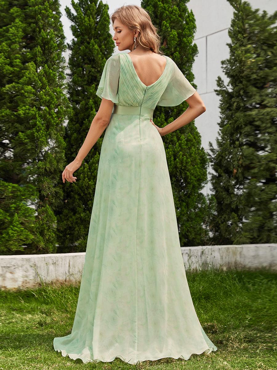 Taille personnalisée Robe de demoiselle d'honneur longue manches courtes #Couleur_Roses Vert Clair