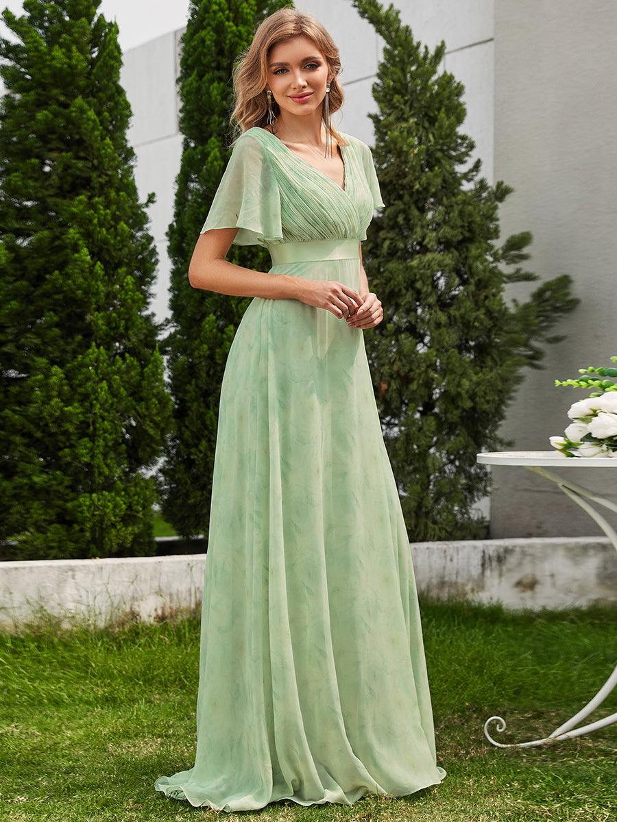 Taille personnalisée Robe de demoiselle d'honneur longue manches courtes #Couleur_Roses Vert Clair